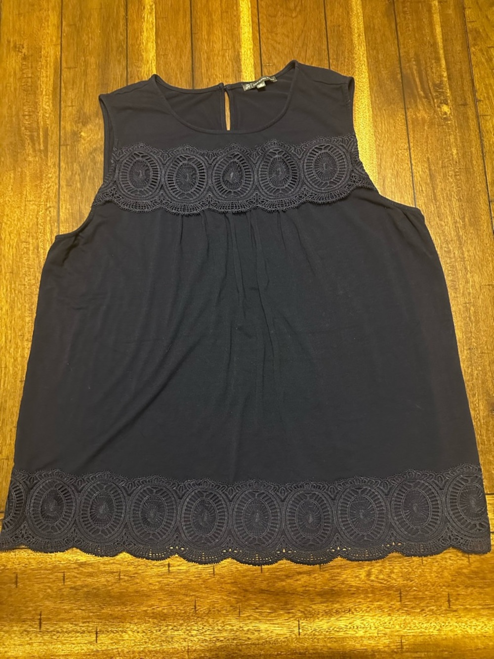 Adrianna Papell Navy Blue Sleeveless Tank with Crochet Trim